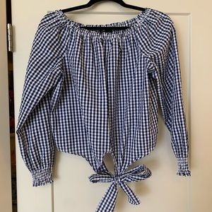 Off the shoulder navy gingham top